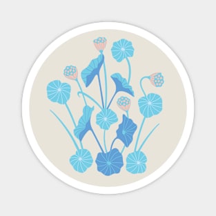 LOTUS POND Japanese Zen Buddhism Lotus Leaves Floral Botanical in Blue Blush Gray White - UnBlink Studio by Jackie Tahara Magnet